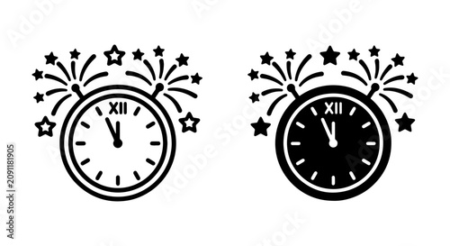 Photography New Year's Eve Clock Icons: Countdown Celebration, Midnight Timer, Festive Firew