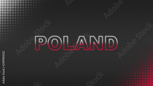 White and Red Neon Poland Text Digital Halftone Typography Illustration