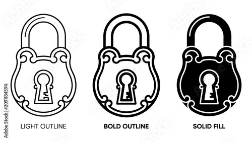 Decorative ornate padlock icons illustration set with security, decorative