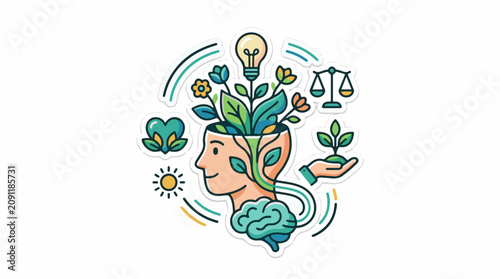 A human head with a plant growing out of it