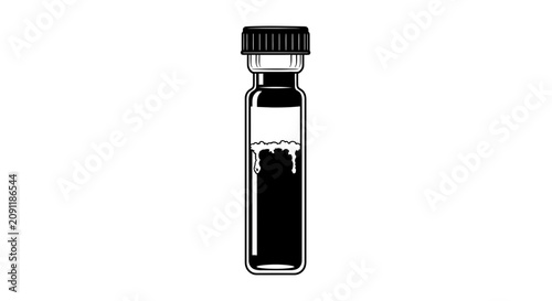 Black Liquid in Vial with Cap, Scientific Sample Container