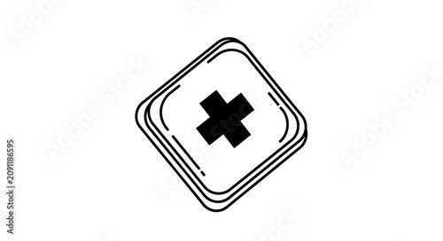 Black Plus Sign Icon in Diamond Shape, Medical Symbol, Healthcare, Simple Graphic