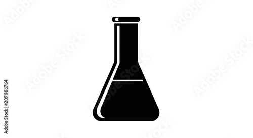 Black silhouette of an Erlenmeyer flask with liquid, isolated on white background, science icon