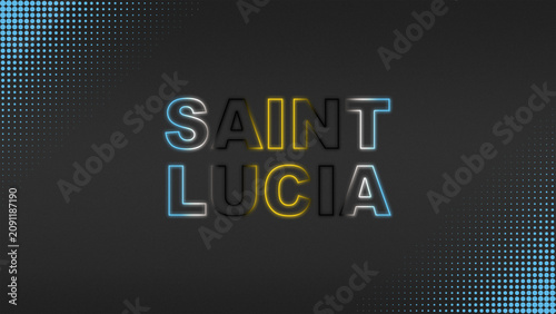 Blue, Yellow, Black and White Neon Saint Lucia Text Digital Halftone Typography Illustration