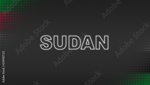 Red, White, Black and Green Neon Sudan Text Digital Halftone Typography Illustration