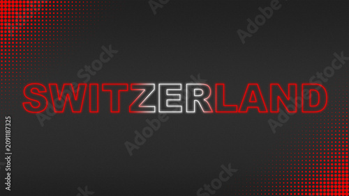 Red and White Neon Switzerland Text Digital Halftone Typography Illustration