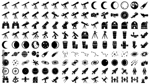 Konstfotografi Professional Telescope Mega Silhouette Icon Pack for Astronomy and Space Observa