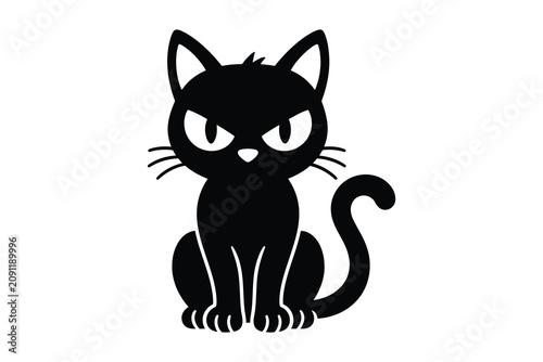 Black cat sitting with serious expression