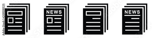Canvastavla Four black newspaper icons on a white background representing news and media com