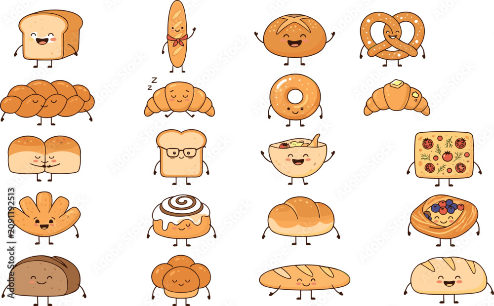 Fototapeta premium Bakery Illustration Featuring Bread and Pastry Scenes in Vector Artwork