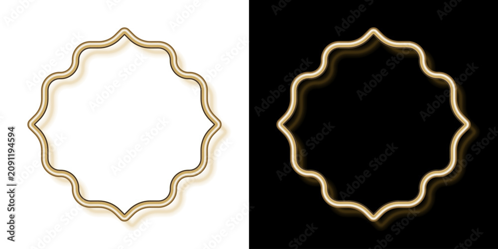Fototapeta premium Vintage gold frame with metallic tube border. Elegant golden luxury label elements isolated on black and white background with drop shadow. Realistic design mockup for wedding, invitation card, etc.