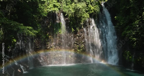 Aerial view of Tinago Falls with rainbow. Lanao del Norte. Mindanao, Philippines.