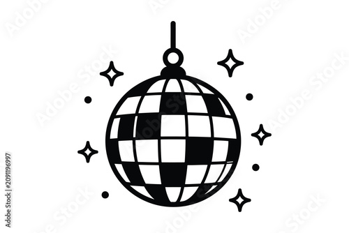 Black and white geometric globe ornament with stars