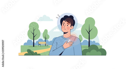 Man with chest pain in park, illustration