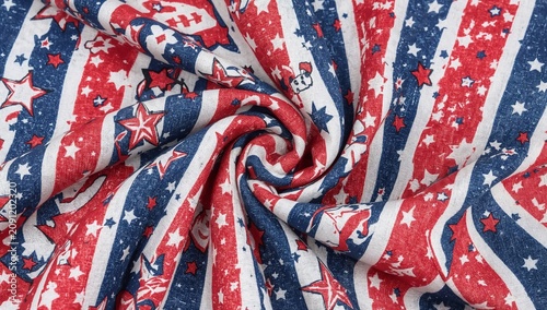 Fabric With Red, White, and Blue Stars and Stripes Pattern Suitable for Craft...