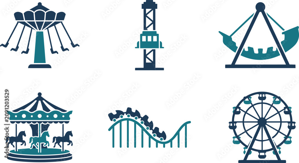 Fototapeta premium Set of Six Amusement Park and Carnival Ride Icons