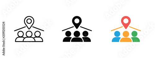 Tableau sur toile Social participation icon within civic life context, abstract figures and shared space cues representing local community engagement and public involvement