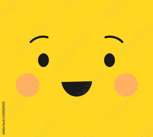 Smile face on yellow background, cute kawaii style. Vector illustration.