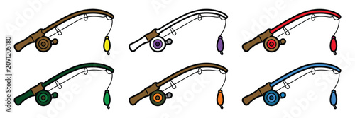 Canvastavla Fishing Rods Cartoon Style Vector Illustration Featuring Colorful River and Sea