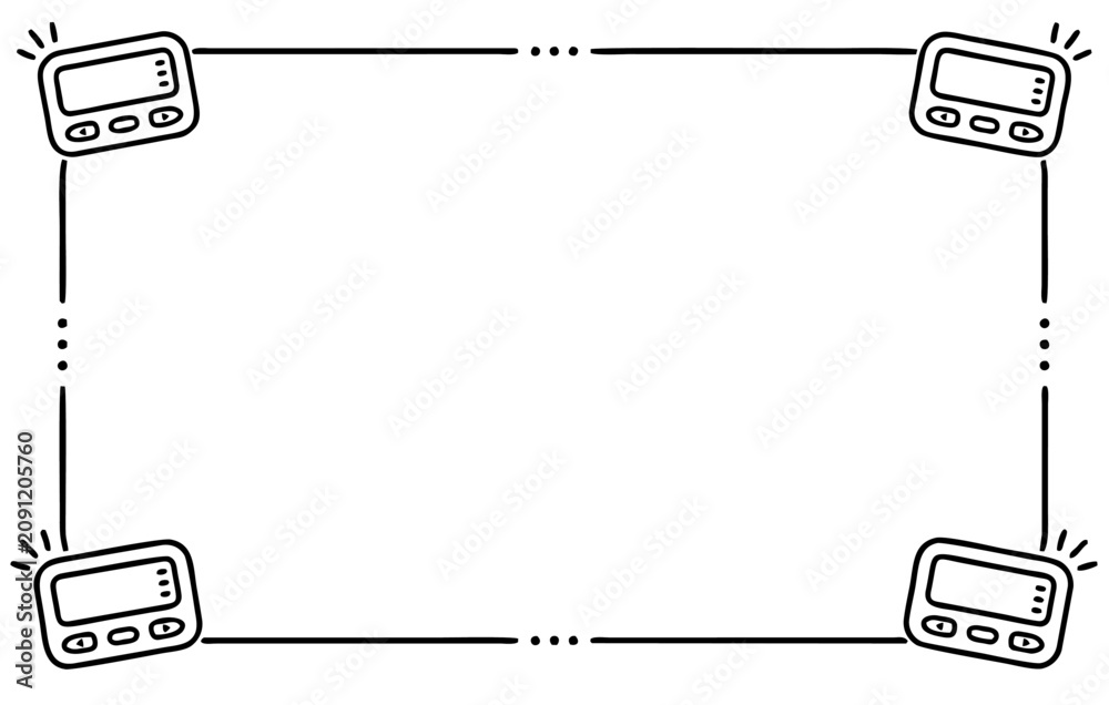 Foto Pager frame border illustration with four vintage electronic communication devic