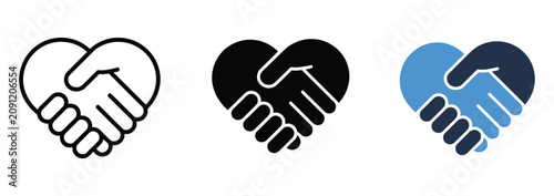 Foto Volunteering care support icon set, community service and helping hands symbol r