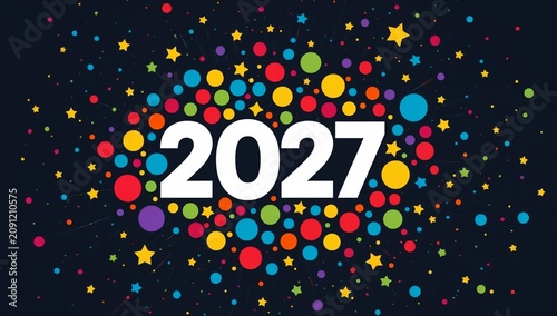 Colorful Design Featuring the Year 2027 With Dots and Shapes on a Dark Backgr...