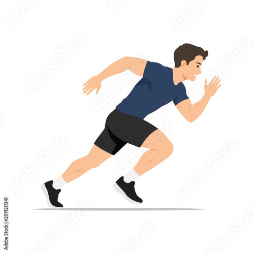 Man Running Sprint Exercise Side View. Flat vector illustration isolated on white background