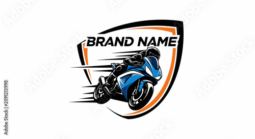 Fotografie Blue motorcycle with rider logo.