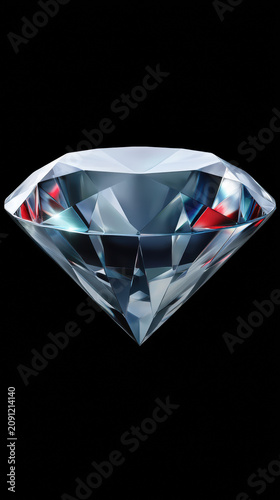A vividly sparkling diamond gem reflects brilliant light with its many facets creating a luxurious and valuable symbol of wealth against a black background.