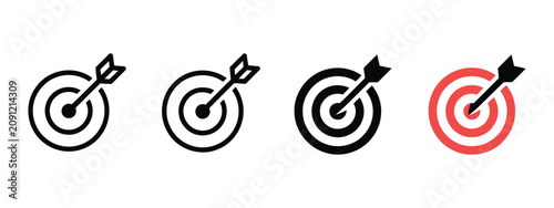Target icon showing a central arrow and bullseye target, representing achievement, strategic direction, goal management, productivity, accuracy, and business growth concepts.