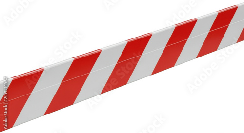 Red and white striped barrier tape with clear diagonal pattern during outdoor daylight on transparent background