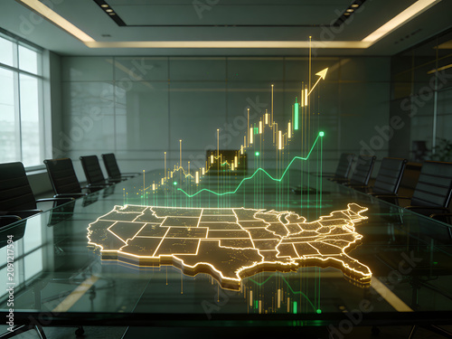 United States economic growth concept with rising market chart in boardroom