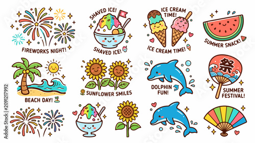 Kawaii Japanese Summer Festival Festive Doodle Sticker Sheet Collection