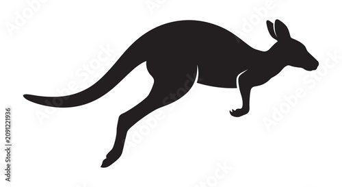 Bild auf Leinwand Leaping Kangaroo Silhouette Against White Background marsupial