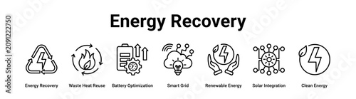 Energy Recovery web banner icon vector illustration concept for technology with icon of Energy Recovery, Waste Heat Reuse, Battery Optimization, Smart Grid, Renewable Energy, Solar Integration, Clean.