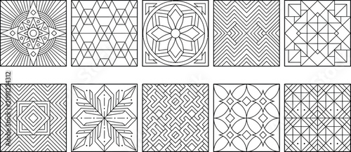 Fotografía A collection of ten diverse geometric seamless patterns presented as square tile