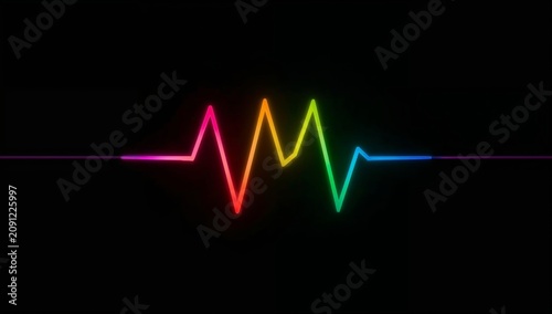 Colorful Heartbeat Line on Black Background Shows the Rhythm of Life and Ener...
