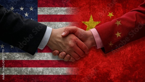 Handshake Between USA and China Representing Business Relations and Cooperation