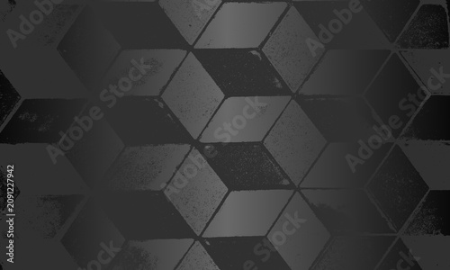 Luxury metallic black gradient background with distressed mosaic, ceramic tile, paving stones texture with ornament. EPS 10 Vector illustration