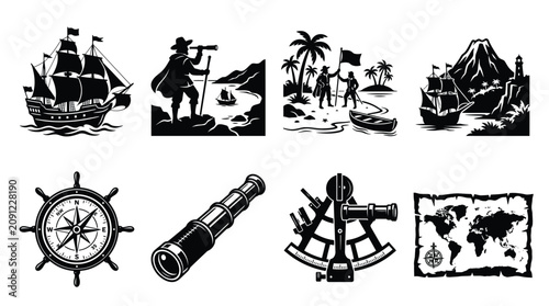 Foto Maritime Exploration and Navigation Silhouette Vector Set