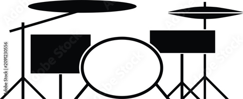 Foto Acoustic drum kit musical instrument silhouette, percussion drums and cymbals se
