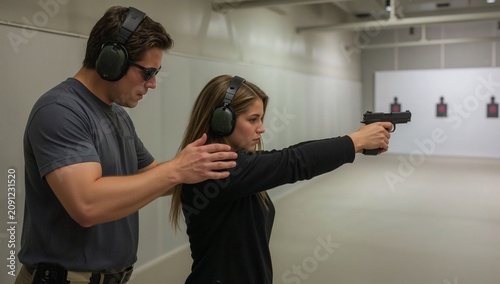 Training Session on Firearm Handling in an Indoor Shooting Range With Instruc...