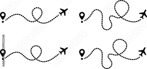 Quadro su tela Airplane flight path icons with location pins