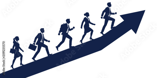 Tableau sur toile Businesspeople Silhouette Climbing Arrow Symbolic Of Growth And Success