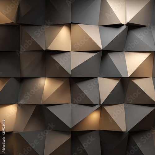 Three dimensional geometric paneling creates striking modern architectural background