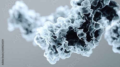 Fluid dynamics simulation depicts an ethereal, luminous cloud structure drifting across a muted background.