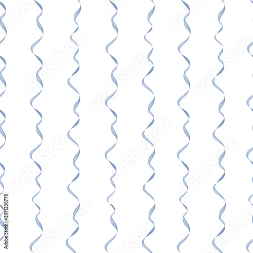 A seamless pattern of blue festive ribbons. Vector illustration in soft pastel tones. Minimalistic ribbon background for birthday wrapping paper, invitations, nursery textiles, holiday packaging, and
