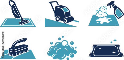 Set of professional carpet cleaning and floor maintenance service icons