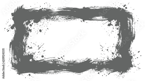 Fotografie Abstract rectangular frame with dark grey ink splatter texture splatter rectangu