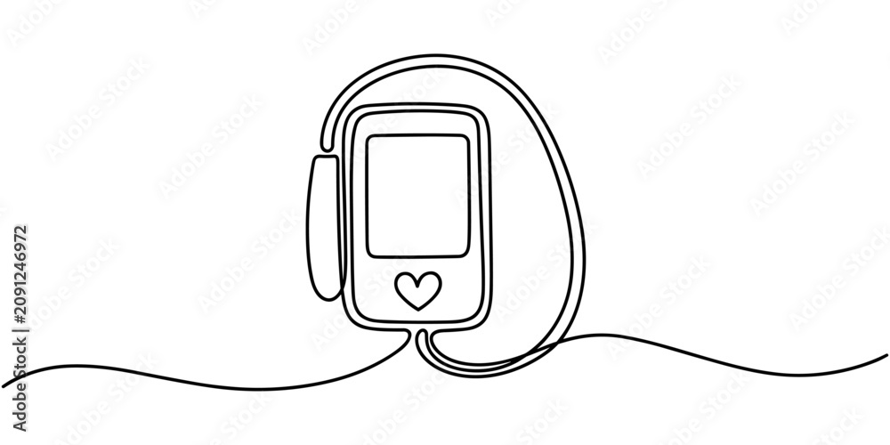 Fototapeta premium Continuous One Line Drawing of Digital Blood Pressure Monitor with Arm Cuff
